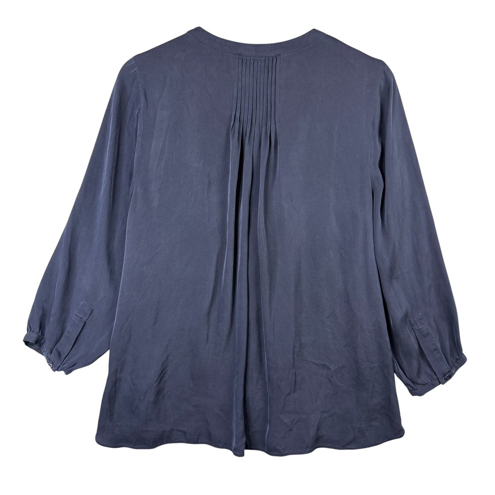 Quince Washable Stretch Silk Notch Collar Blouse Navy Blue Size M Long Sleeve - Picture 2 of 6